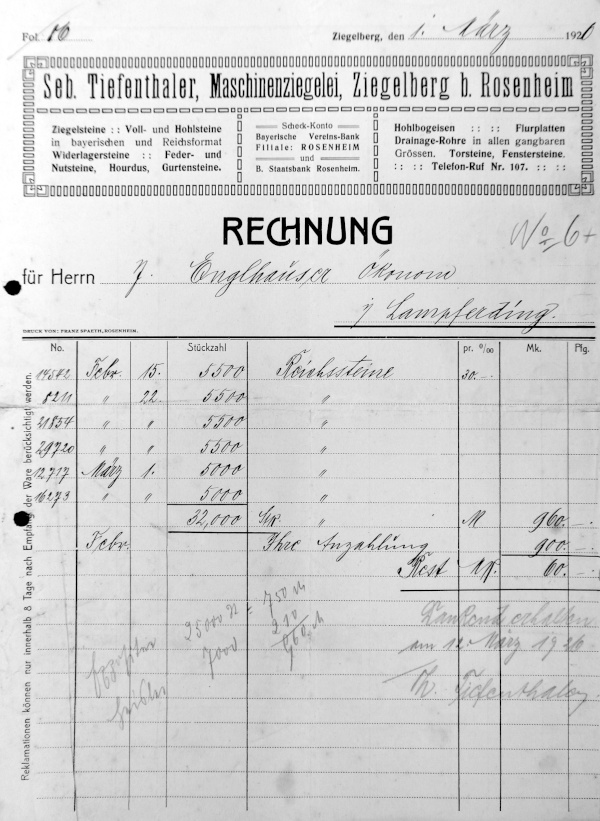 Rechnung von 1926